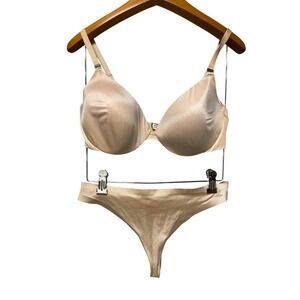 Victoria's Secret Body by Victoria Shaping Demi Bra 36D & Thong Medium Set Beige